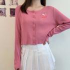 Peach Embroidered Long-sleeve Cardigan