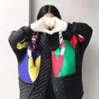 Stand Collar Cartoon Print Buttoned Jacket Black - One Size