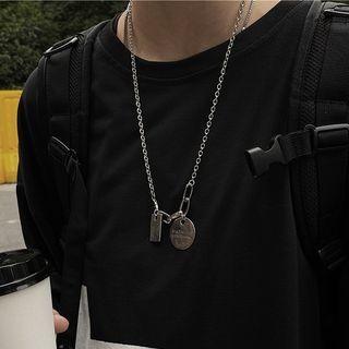 Lettering Disc Pendant Layered Chain Necklace As Shown In Figure - One Size