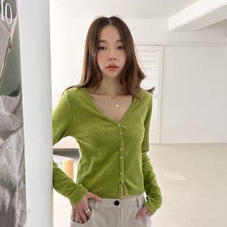 V-neck Rib Terry Cardigan