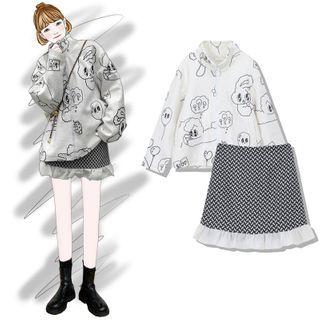Fluffy Zipped Jacket / Floral Mini Skirt