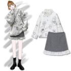Fluffy Zipped Jacket / Floral Mini Skirt