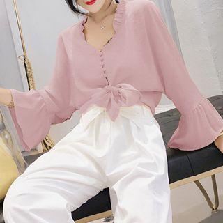 Set: V-neck Blouse + Crop Straight Fit Pants