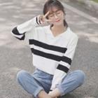 Long Sleeve Striped Top White - One Size