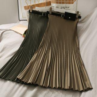 High-waist Pleated Maxi Skirt With Belt
