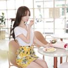 Notched-neck Cap-sleeve T-shirt