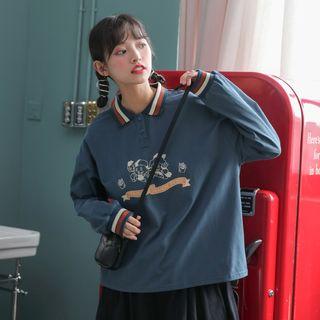 Cartoon Print Polo-neck Pullover