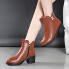 Faux-leather Chunky-heel Ankle Short Boots