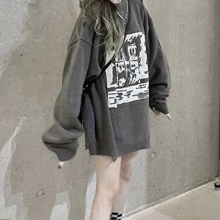 Printed Sweater Dark Gray - One Size