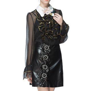 Embellished Faux Leather Mini A-line Skirt