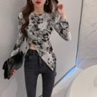 Long-sleeve Tie Dye Side-slit T-shirt