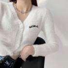 Embroidered Furry-knit Cardigan
