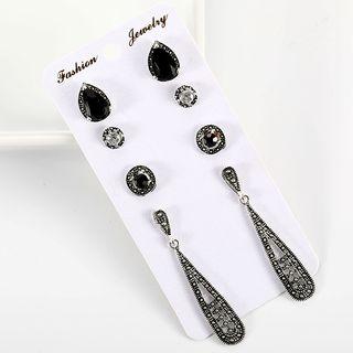 4-pair Set: Rhinestone Earring (assorted Designs) Silver - One Size