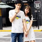 Couple Matching Cartoon Print Short-sleeve T-shirt / T-shirt Dress