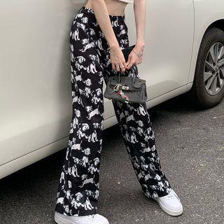 Dog Print High Waist Wide Leg Pants