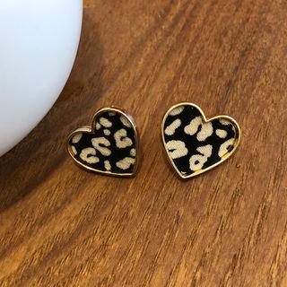 Heart Leopard Earrings Gold - One Size