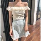 Ruffle Trim Short-sleeve Top / A-line Skirt