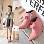 Bow Wedged Pointy Ankle Boots