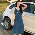 Short-sleeve Mesh Top / Spaghetti Strap Single-breasted Midi Dress
