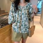 Floral Medium Long-sleeve Shirt + High-waist Dress Shorts