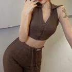 Set: Collared Crop Tank Top + High-waist Pants