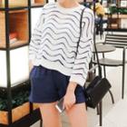 Perforated Wavy Striped Sweater