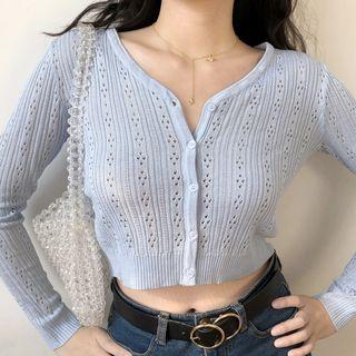 V-neck Hollow Long-sleeved Knit Cardigan
