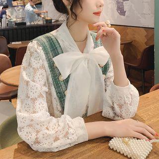 Tie-neck Lace Long-sleeve Blouse