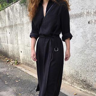 Plain Midi Coat Dress Black - One Size