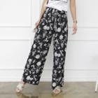 Drawstring-waist Floral Wide-leg Pants