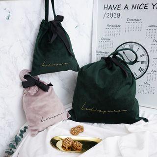 Embroidered Lettering Drawstring Pouch
