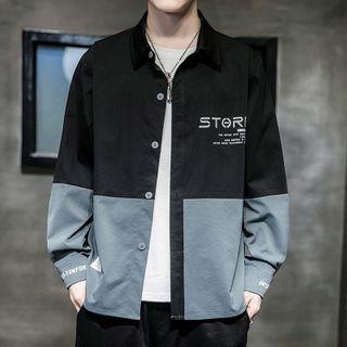 Long-sleeve Color Block Letter Shirt