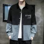 Long-sleeve Color Block Letter Shirt