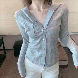 Long-sleeve Hooded Button-up Knit Top