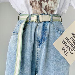 Striped Canvas Belt Light Green & Almond & Dark Green - One Size