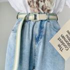 Striped Canvas Belt Light Green & Almond & Dark Green - One Size