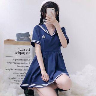 Short-sleeve Sailor Collar A-line Minidress