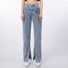 High-waist Washed Split Straight Leg Jeans