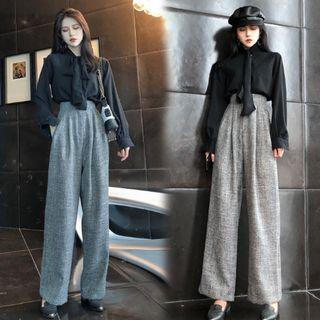 Long-sleeve Bow Accent Blouse / Wide Leg Pants