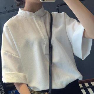 3/4-sleeve Placket Shirt White - One Size