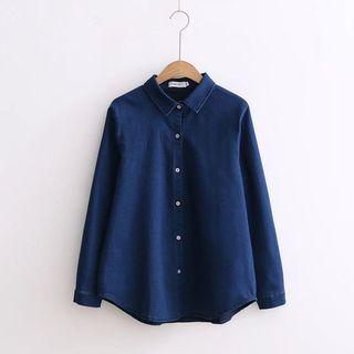 Long-sleeve Plain Denim Blouse