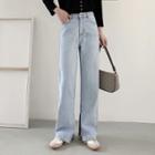 High-waist Washed Slit Straight-fit Jeans