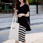 Set: T-shirt + Striped Dress Black - One Size