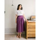 Shirred Linen Blend A-line Midi Skirt