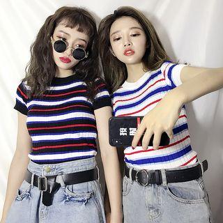 Short-sleeve Striped Rib Knit Top