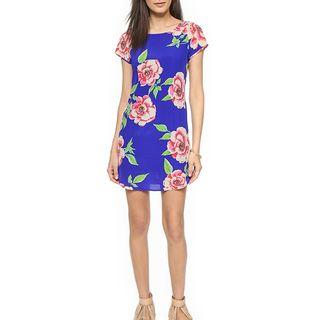 Short-sleeve Floral Chiffon Sheath Dress