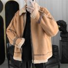 Lapel Fleece Faux-suede Jacket