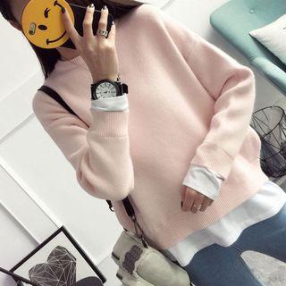 Mock Two-piece Crewneck Sweater