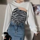 Crop Long-sleeve T-shirt / Zebra Camisole Top