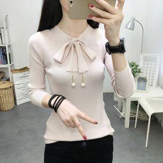 Bow-neck Long-sleeve Knit Top